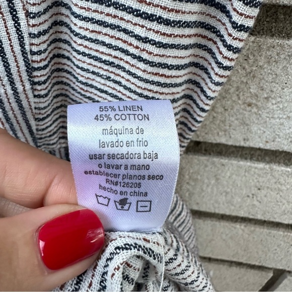 NWT 4our Dreamers Stripe Smocked Midi Dress White Navy Blue Spice Linen Cotton - Picture 10 of 12